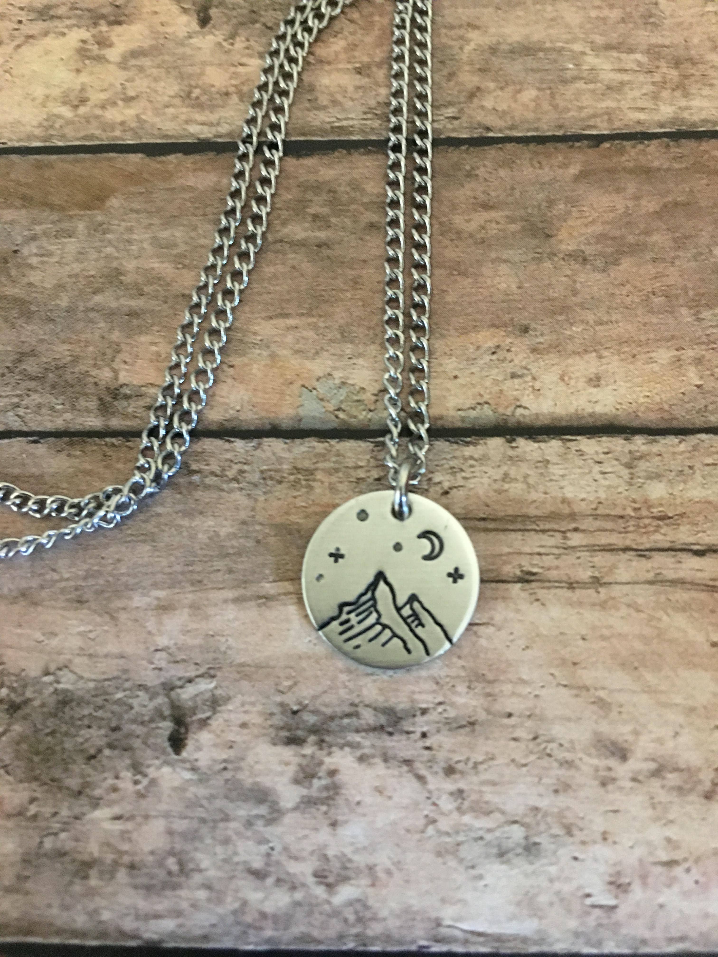 Jamie Haley Designs - Wholesale Pendant/Charm Necklace - Small Mountain with crescent moon pendant in silver color2