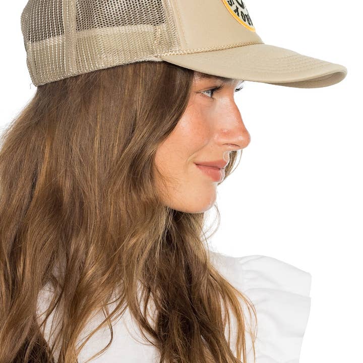 Pray For Cowboys Trucker Hat in Tan for wholesale on Faire4