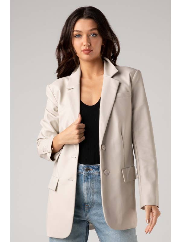 House of E ATL LLC - Wholesale Blazer - Women's - Vegan Leather Oversized Blazer -HOEA7913