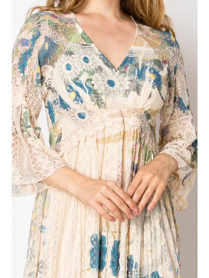 Romantic Lace Bell-Sleeved A-Line Midi Dress - 4658 BG JADE FL for wholesale on Faire1