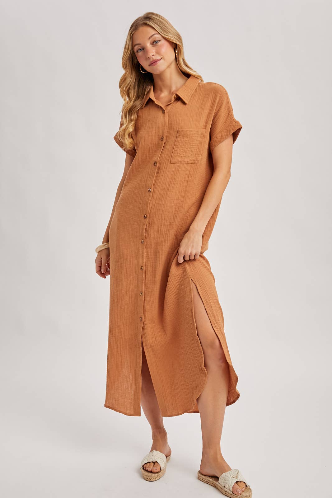 Bluivy - Wholesale Dress - Women's - BUTTON UP MAXI SHIRT DRESS WITH POCKET50