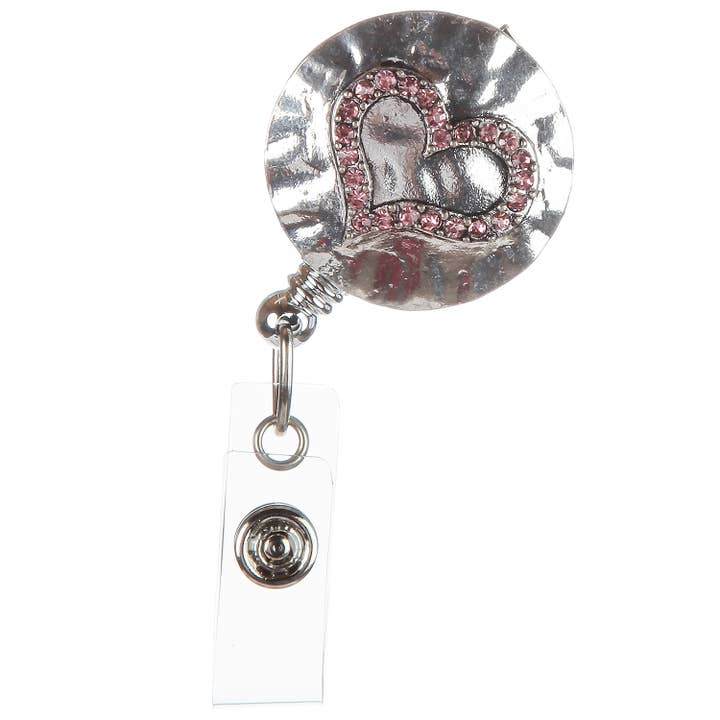 Hammered Heart Retractable ID Badge Reel for wholesale by Bonitas International