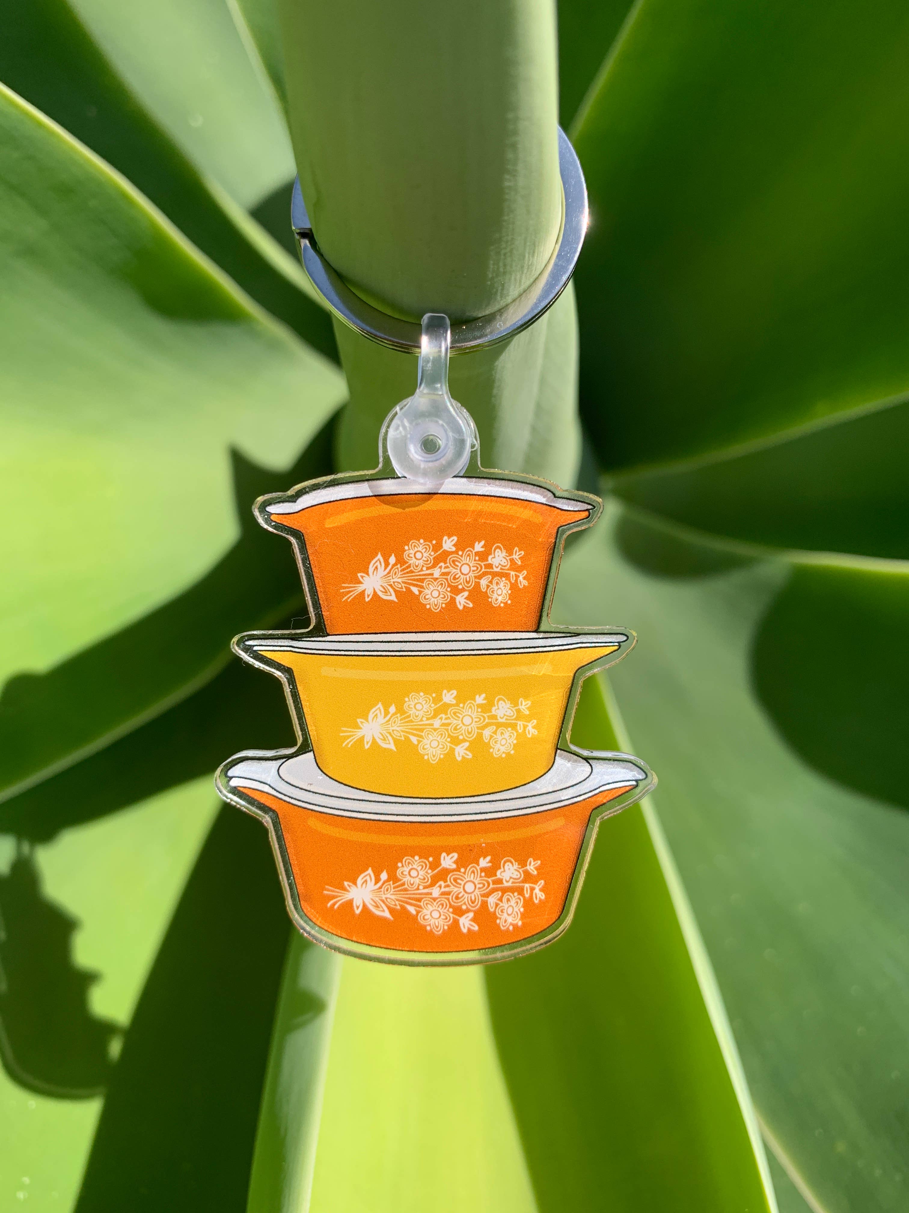 Vintage Gold Butterfly Pyrex Casserole Dish Keychain for wholesale by Extremely Retro