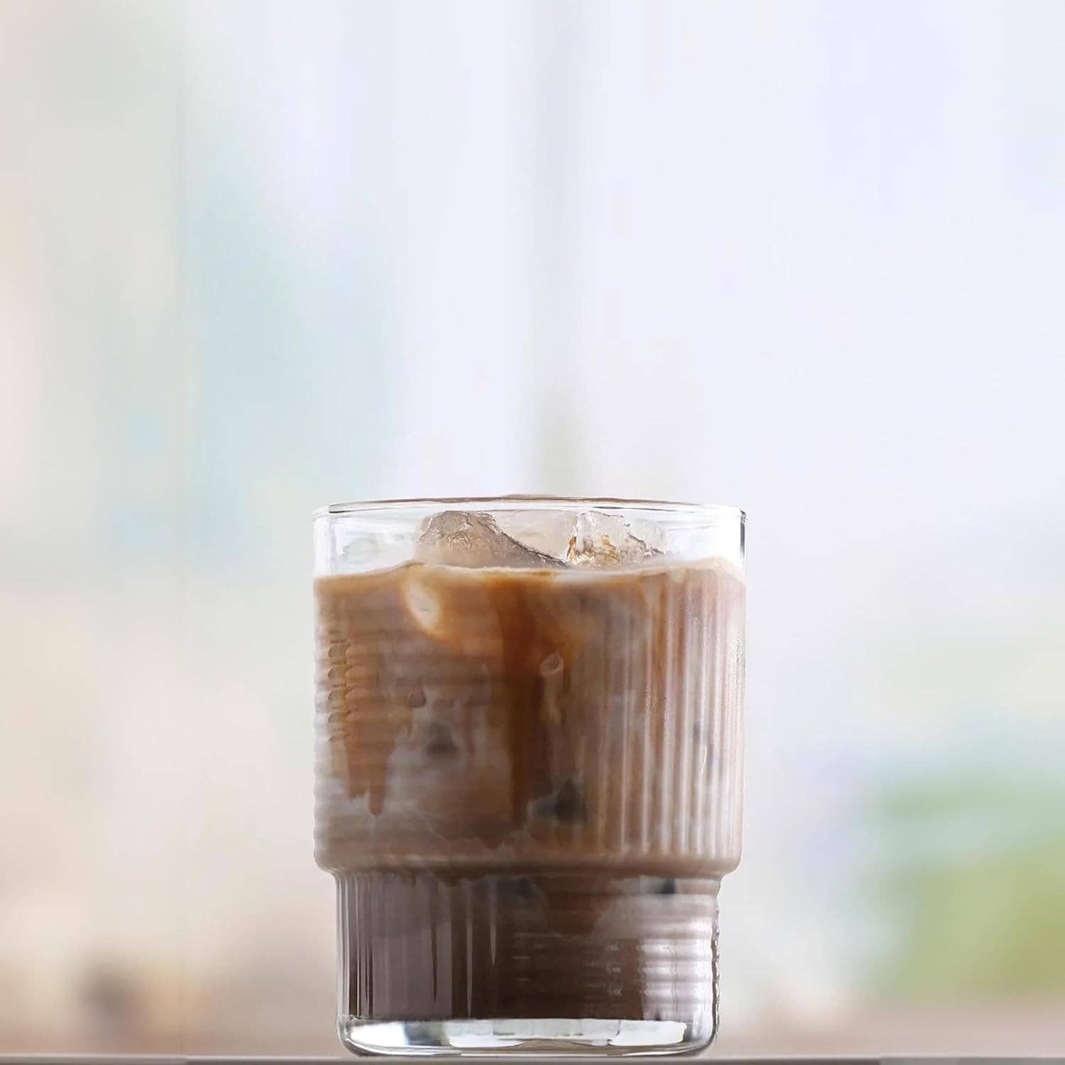 Biomatea - Vendita all'ingrosso Bicchiere/tazza - Set di 6 bicchieri | Bicchieri da 325 ml per matcha | Bicchiere a coste con motivo geometrico | Bicchiere per matcha, frullati, acqua, bibite, bicchieri da bere, IMPILABILI4