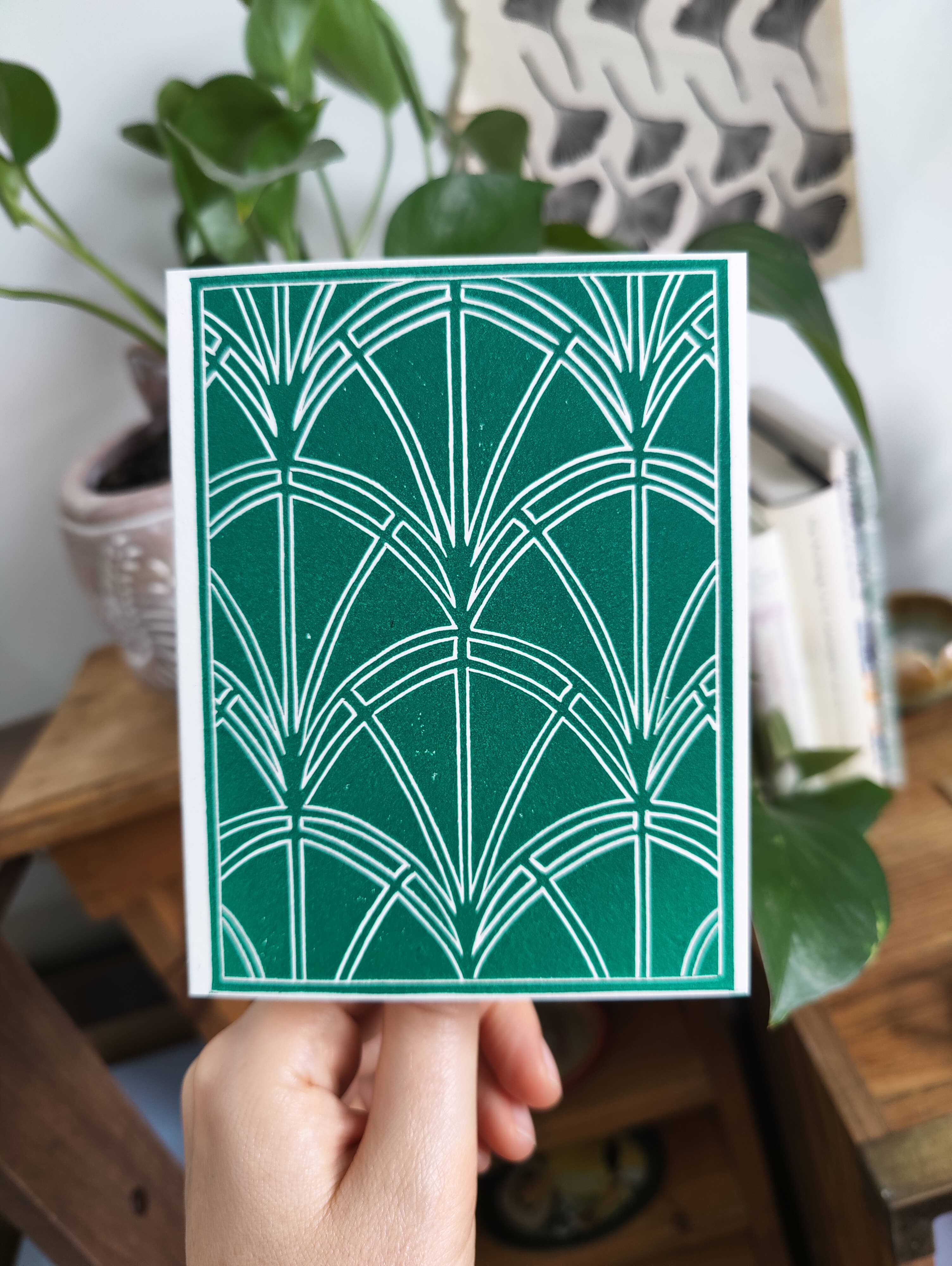 Winter Pickle Press - Wholesale Everyday Greeting Card - Handprinted linocut fan pattern folded notecard1