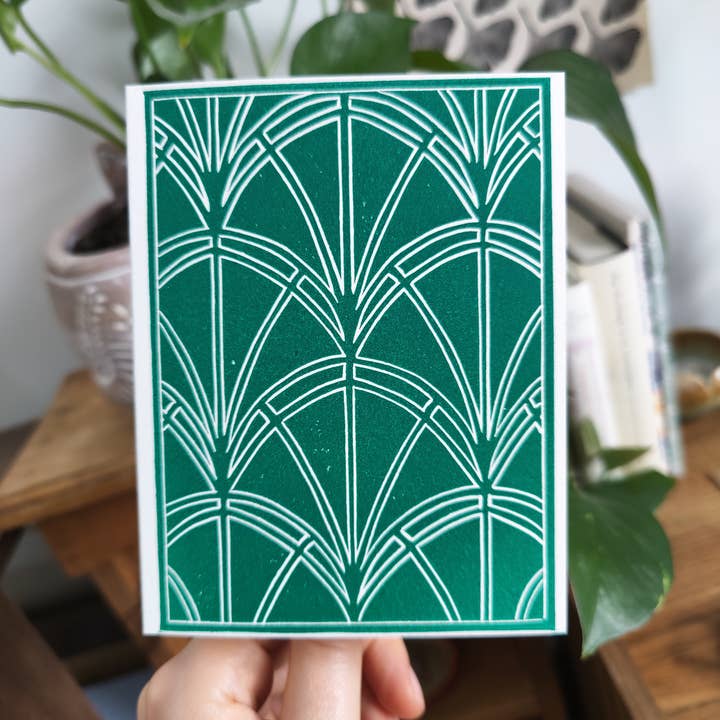 Winter Pickle Press - Wholesale Everyday Greeting Card - Handprinted linocut fan pattern folded notecard1