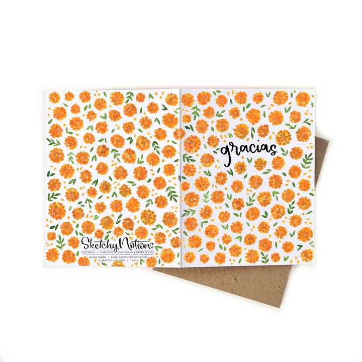 Cartão de agradecimento espanhol Gracias com malmequeres de aquarela por atacado de Sketchy Notions