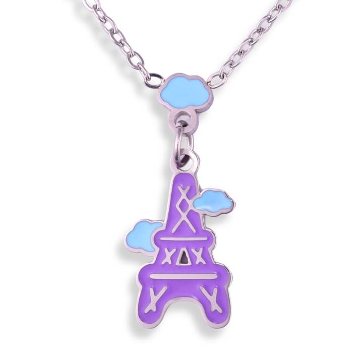 Enamel Eiffel Tower Necklace, Stainless Steel, 18k Gold for wholesale by Blue and Gold Language