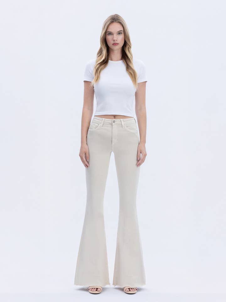 HIGH RISE RAW HEM SUPER FLARE JEANS V3084PA for wholesale by VERVET by FLYING MONKEY