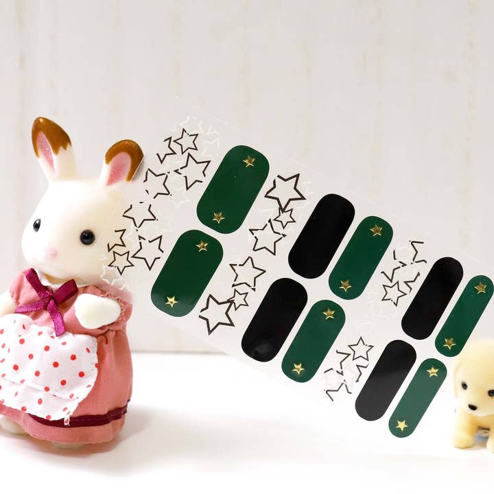 ClebleNails – Großhandel Nailart/Nagelsticker – Schwarze grüne Sterne Nagelwickel/Transparente durchscheinende Überlagerungs-Nagellackstreifen/Gold Star Nagelaufkleber/ Moderne Kpop Dark Punk Nagelfolie