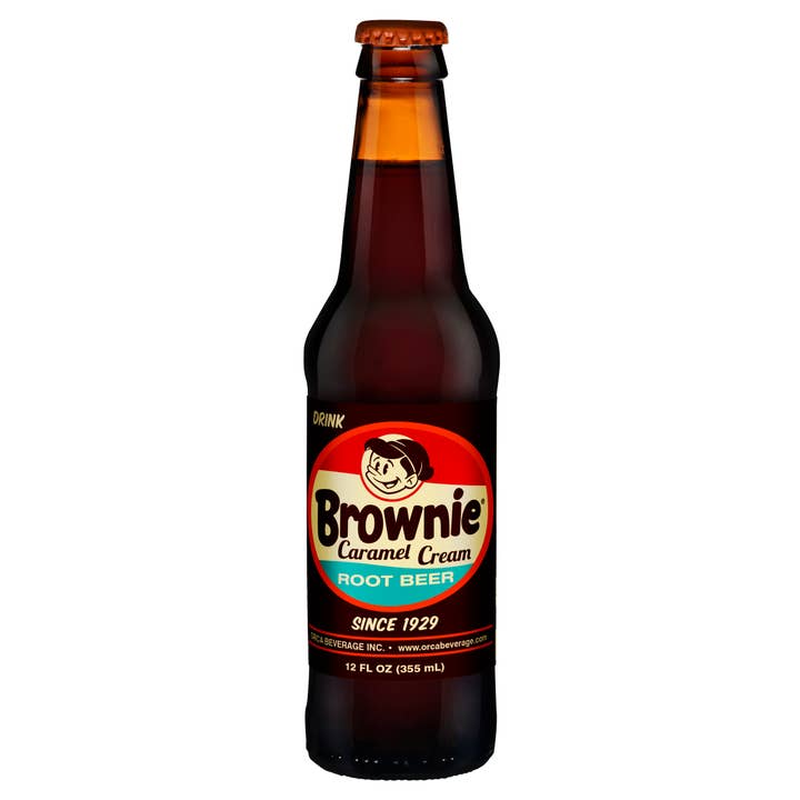 Grandpa Joe's Candy Shop - Wholesale Soda/Carbonated Drink - Brownie Caramel Cream Root Beer, 12oz Glass Bottle 12ct