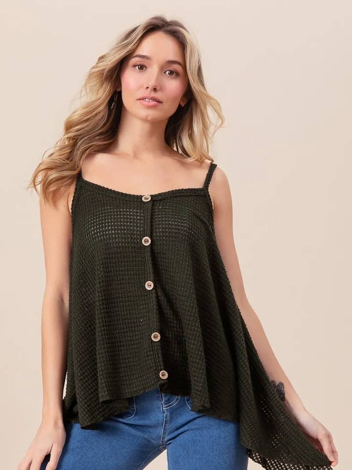 BiBi Popcorn-Stricktop mit Knopfleiste und Waffelstruktur. für den Großhandel von Queenado