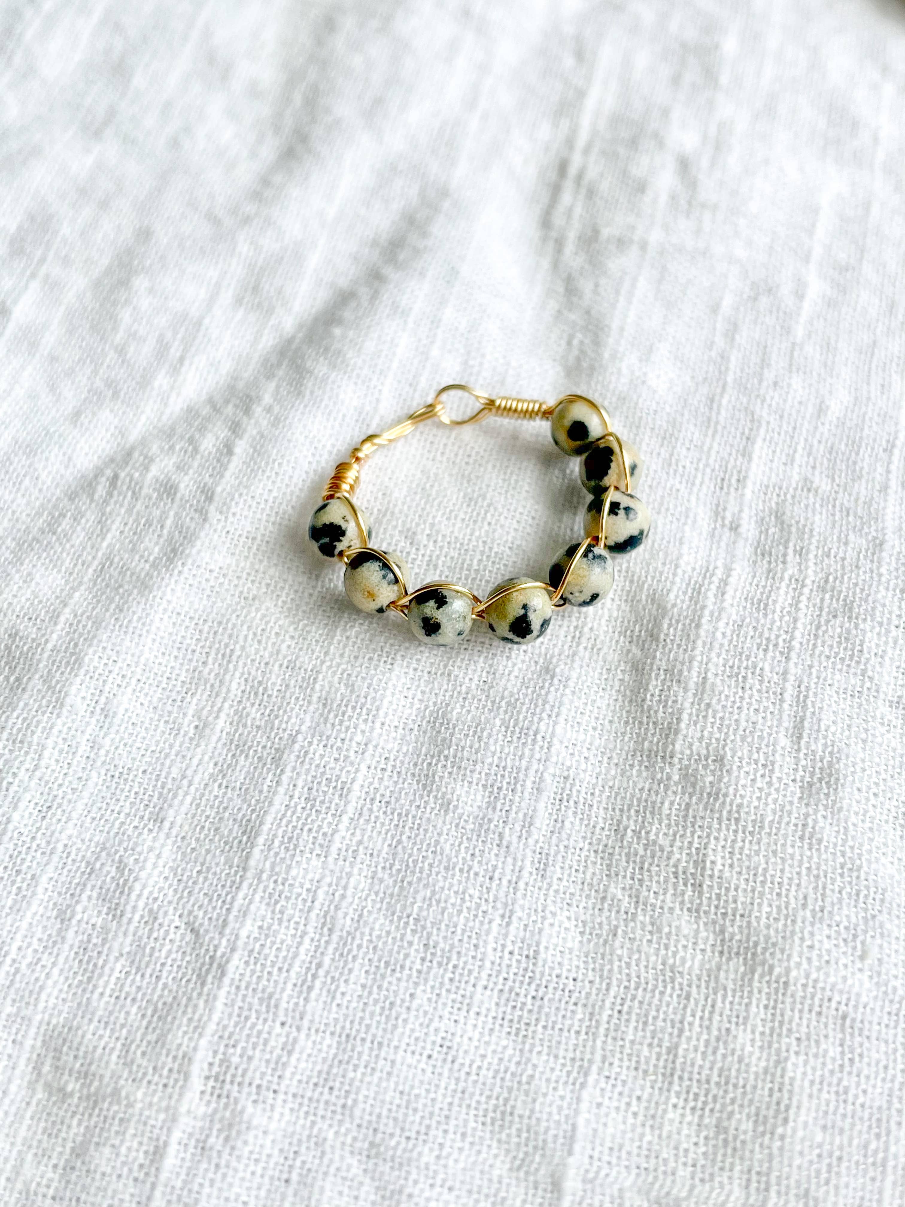WellthyMama.Co - Wholesale Band/Stacked Ring - Dalmatian Jasper Wire Wrap Ring