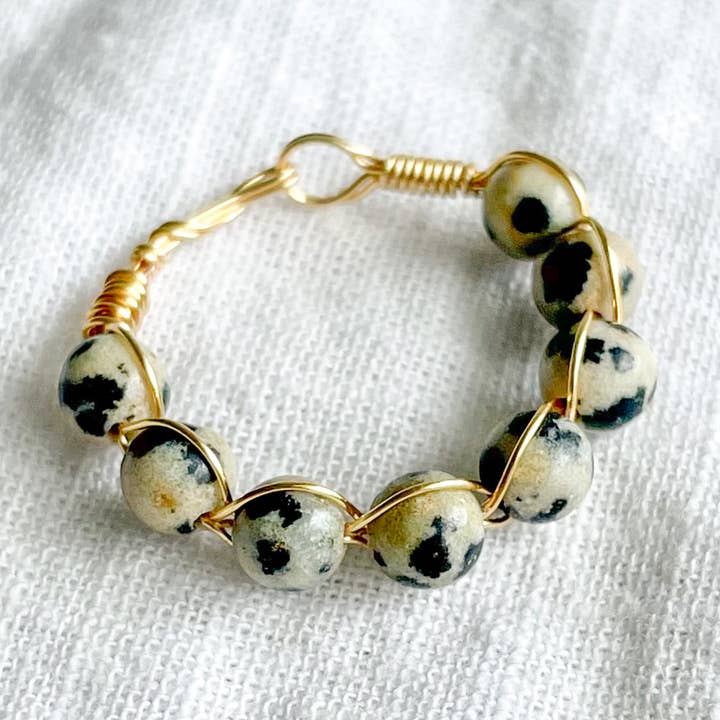 WellthyMama.Co - Wholesale Band/Stacked Ring - Dalmatian Jasper Wire Wrap Ring0
