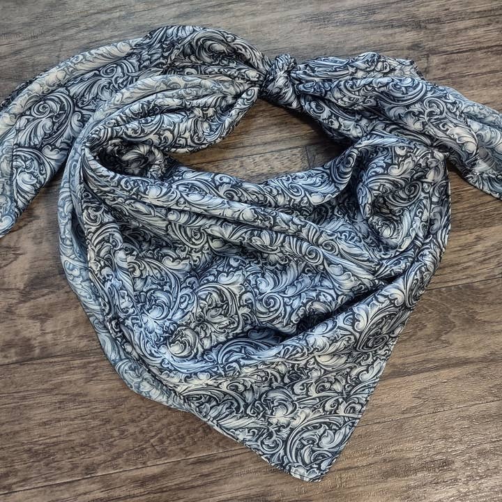 Double B Wild Rags - Wholesale Scarf - Women's - Wild Rag Engraved Sterling Silver Print Cowboy Western Neck Scarf Bandanna by Double B Wild Rags