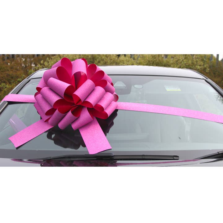 5 x MEGA Giant Car Bow (42cm) & Ribbon - GLITTER PINK for wholesale by Candi Gifts