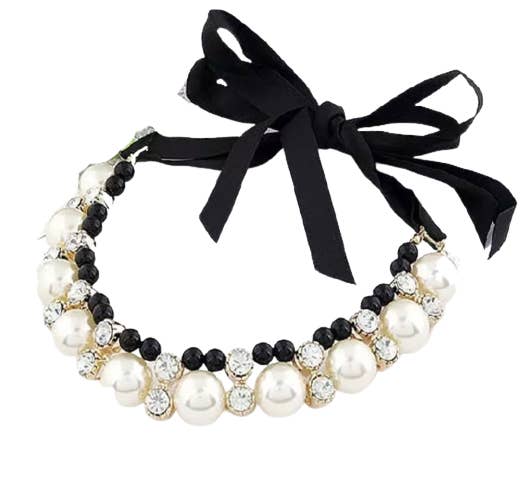 Bark Fifth Avenue - Wholesale Pet Collar - Dog - Lovely Pearl Ribbon Necklace