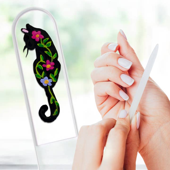 Floral Feline Cat Pet Kitty Hand Painted Crystal Nail File for wholesale by Classy Nail Files