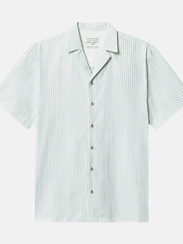 Seersucker overhemd gestreept - Blauwe strepen voor wholesale door COLOURS & SONS