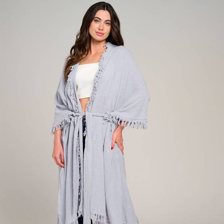 Kurzarm-Cardigan mit offenem Vorderteil und Selbstbindung für den Großhandel von IWT Brands