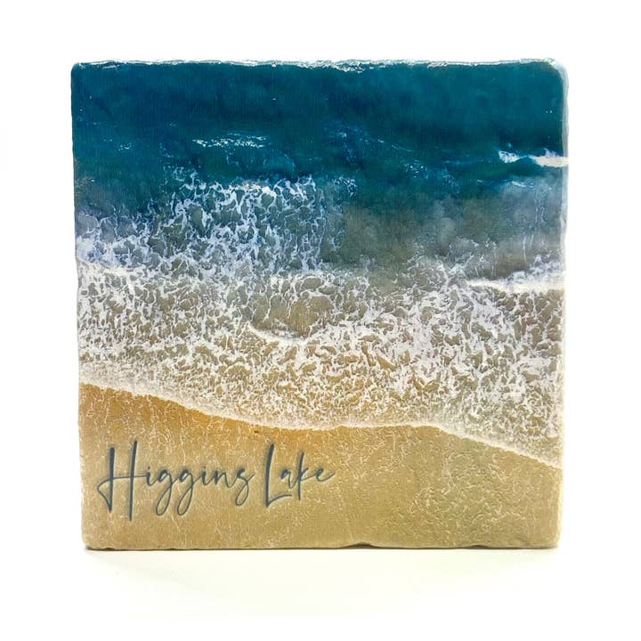 Beach Shoreline Aerial "Your Text" Name Drop Marble Magnet for wholesale by Noomoon