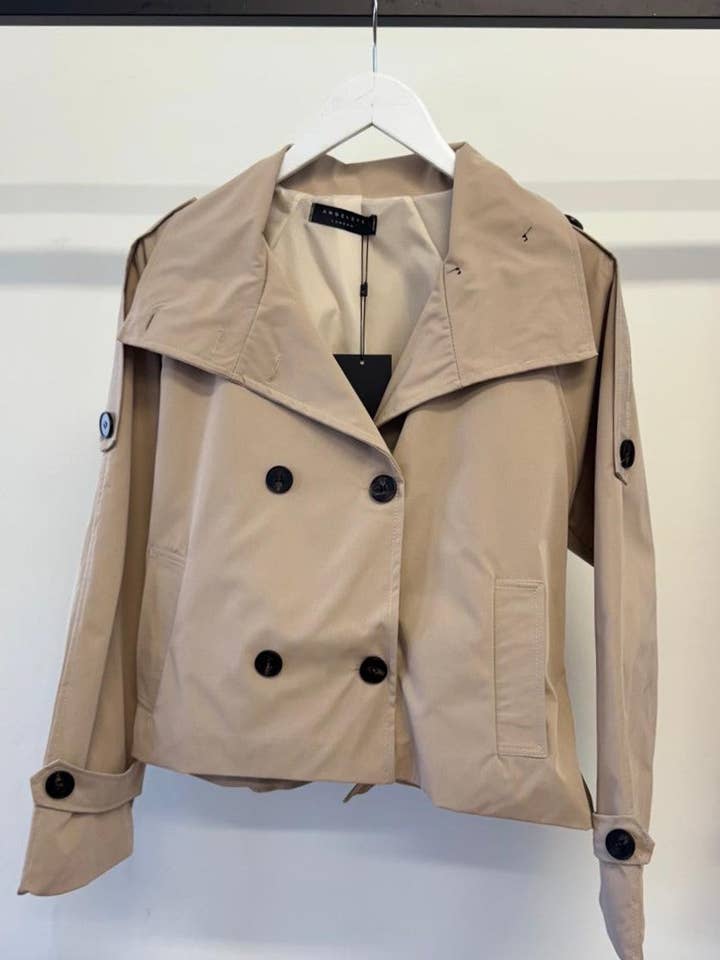 Short Belted Trench Coat in Beige for wholesale by ANGELEYE