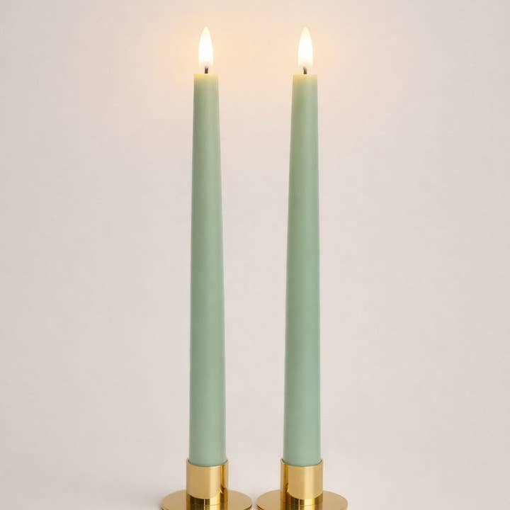 GLO & NEST - Wholesale Flameless Candle - Set of 2 LED Taper Candles - Sage Whisper1