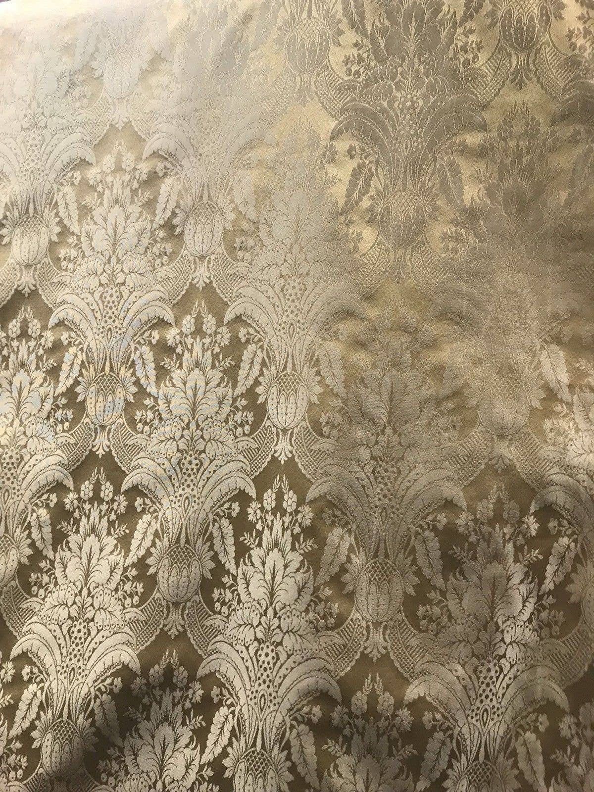 Fancy Styles Fabric - Wholesale Fabric - Prince Caspian Designer Damask Satin Fabric- Antique Gold Be1