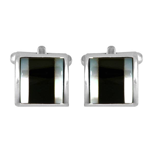 Onyx & Mother of Pearl Bands Curved Rhodium Plated Cufflinks for wholesale by Dalaco - incorporating David Aster