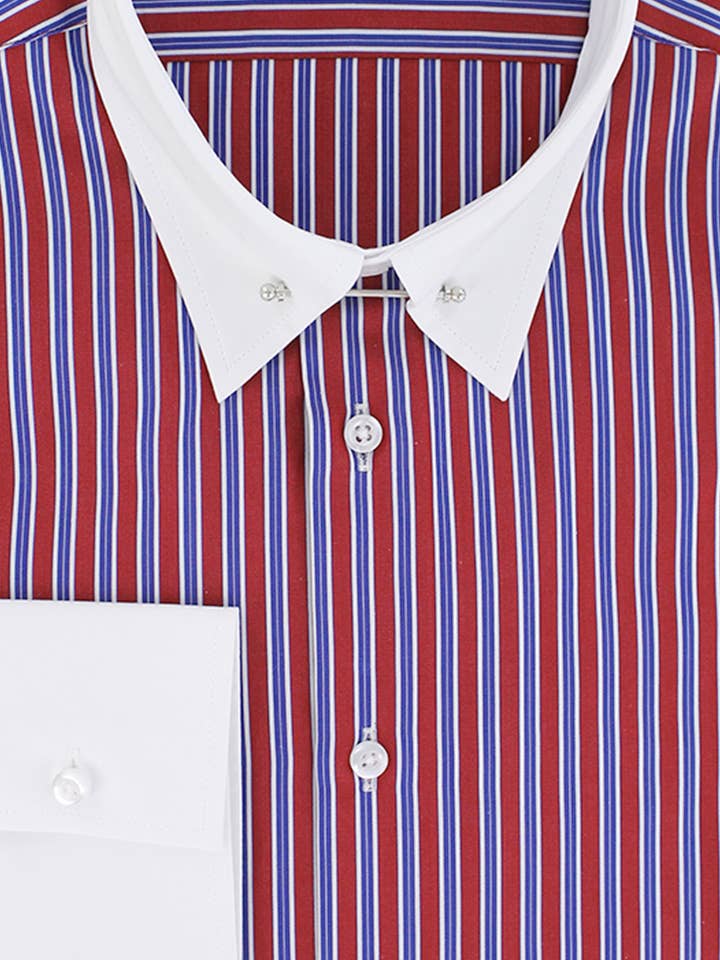 FITTED SHIRT WITH ENGLISH COLLAR AND BLUE AND RED BATON STRIPES for wholesale by Cotton Park