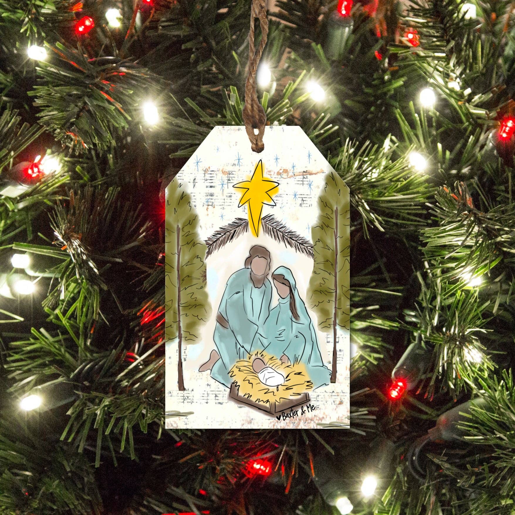 Baxter & Me - Wholesale Ornament - Starry Night Nativity Tag Ornament