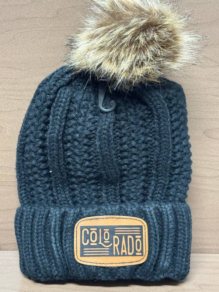 Custom Leather Patch Colorado Beanie | Winter Hat | Custom Beanie | Women’s Winter Hat | Colorado Gift | Rocky Mountains | Pom Pom Beanie for wholesale by Redneckbougie Co