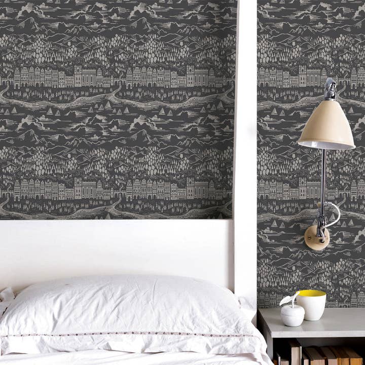 Graphite Papier peint 'Province' Town & Country en graphite, rouleau de 10 m en vente sur Faire1