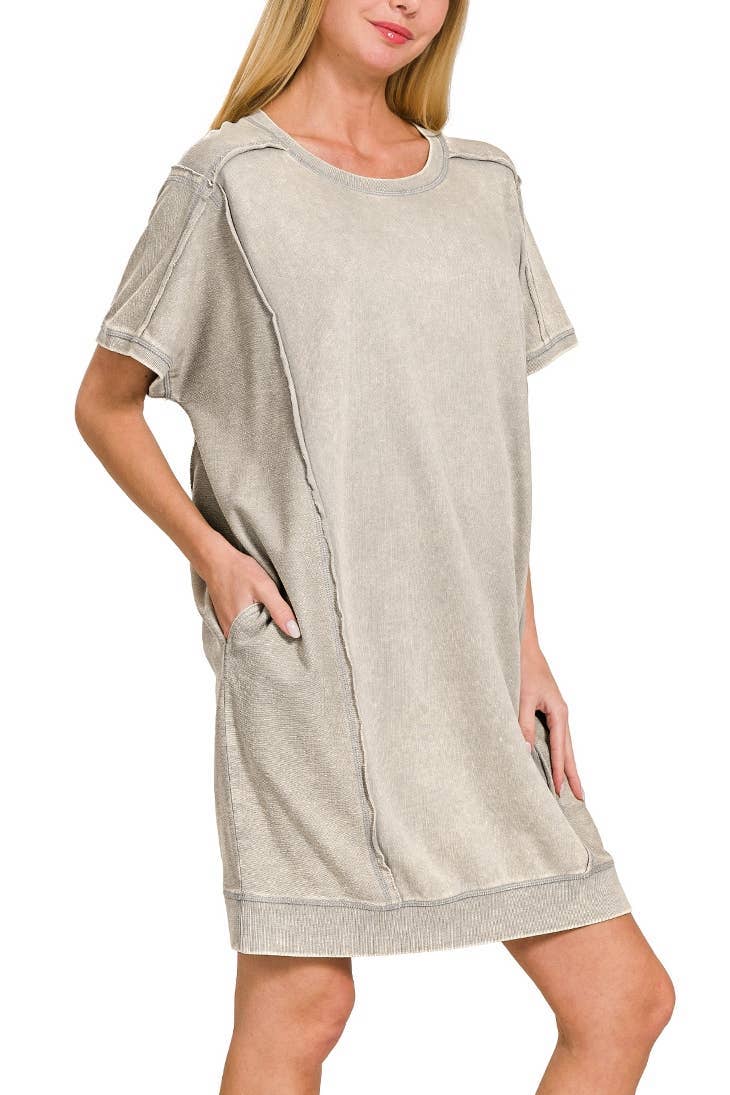 Vanilla Monkey – wholesale Dress – Women's – F/terry Acid Wash Short Sleeve Dress With Pockets10