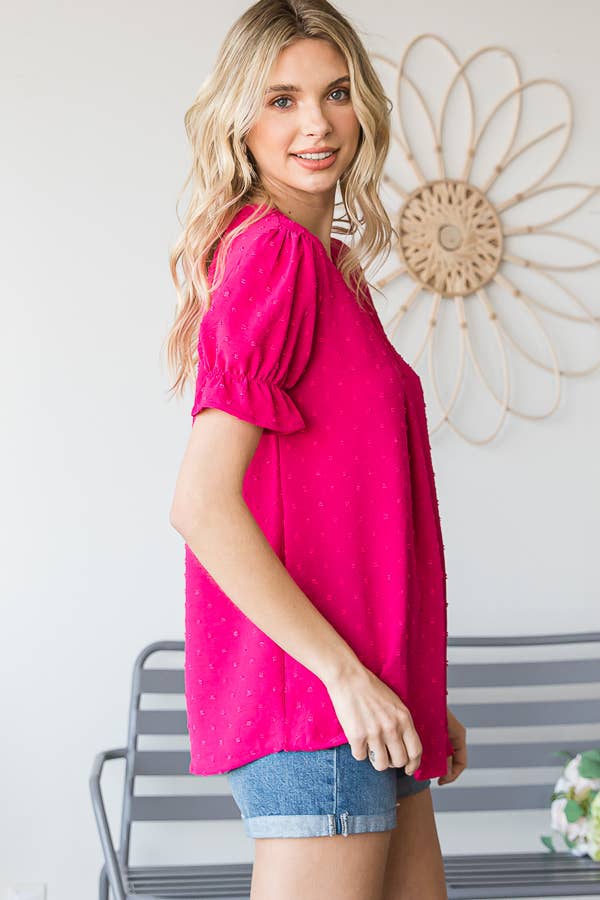 7th Ray - Vendita all'ingrosso Camicetta - Donna - Blusa a maniche corte con volant e scollo a V con pois svizzeri T468311