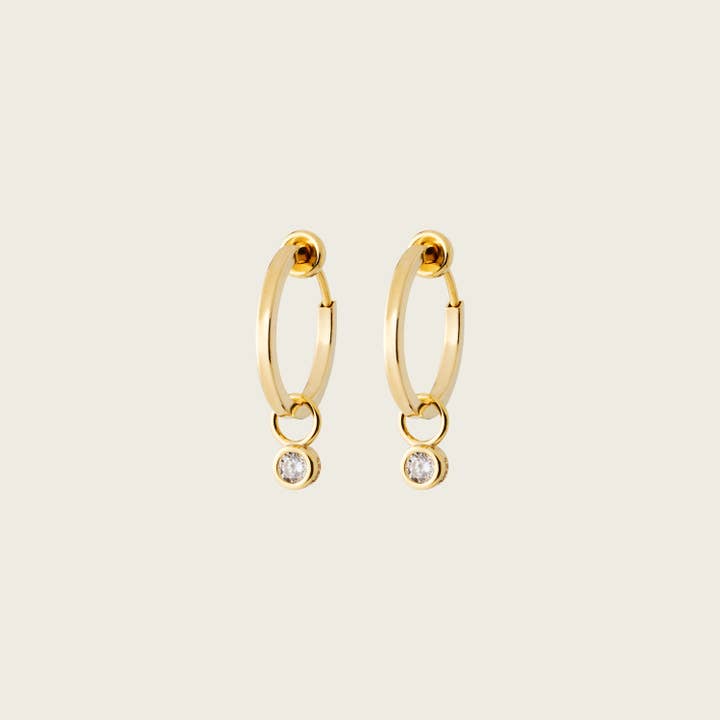 Mini Gemstone Hoop CharmsMini Hoop Clip On Earrings Set Gold for wholesale by Aiori