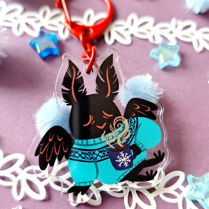 Cozy Mothman Acrylic Charm for wholesale by Fresh Hot Flavors LLC