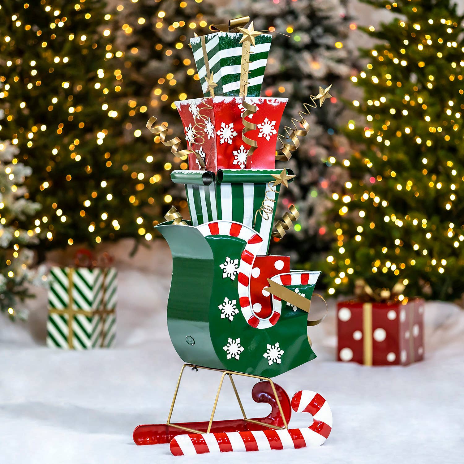 Zaer Ltd. International - Wholesale Decorative Figurine - 4 Ft.Tall Large Iron Christmas Sleigh w/ Presents2