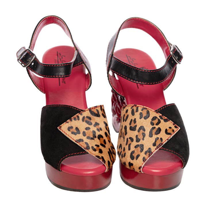 Lucky Lou Shoes - Wholesale Platform Heels - Women's - the Momento Mori - in Black and Leopard on Red9