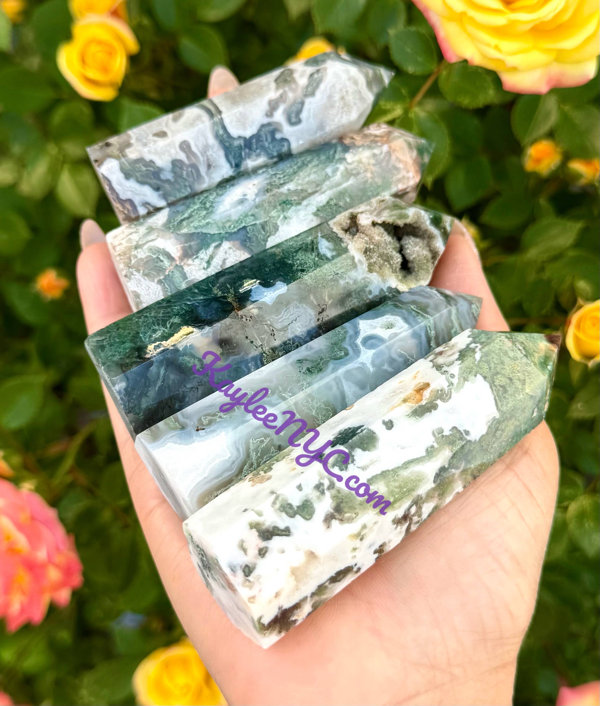 KayleeNYC - Wholesale Spiritual Stone/Crystal - 2 lbs Natural Moss Agate Obelisk Tower Point9