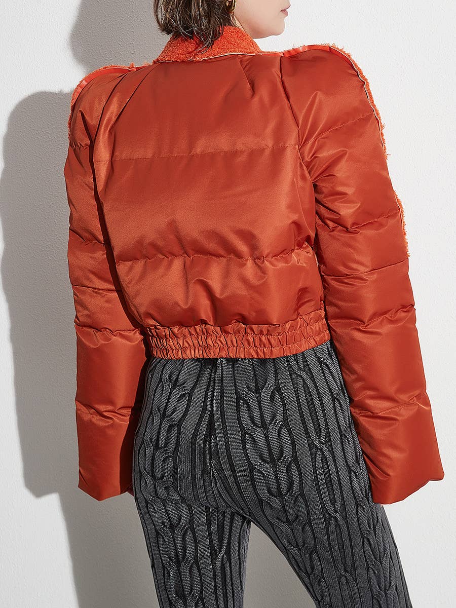 Alaranjado Jaqueta Puffer com Pelúcia e Ombreiras Feminina JK004 para venda a revendedores na Faire8