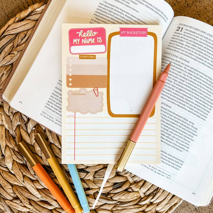 Bloc-notes recto verso 5x7 pour étude de personnages de la Bible Boho pour la vente par Saving Grace Print Shop