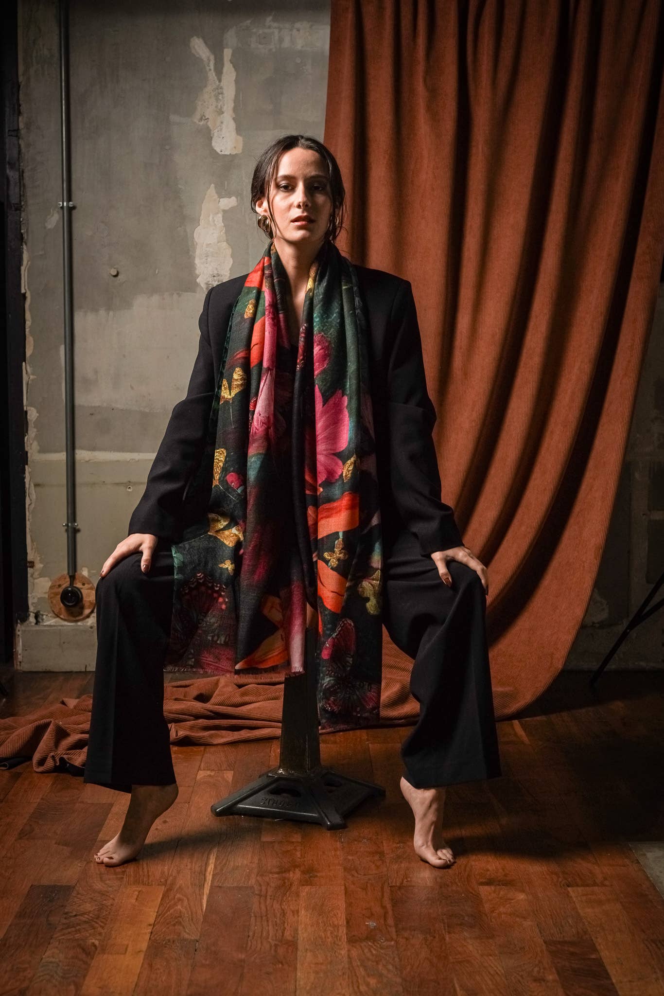 FST le french studio - Wholesale Scarf - Women's - Large cashmere scarf COSMOS EMERALD3