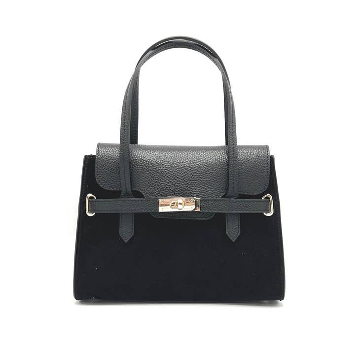 Suie Valentini srl - Wholesale Top Handle Bag - Women's - Suede leather handbag with crossbody strap, Made in Italy, art. 1126548