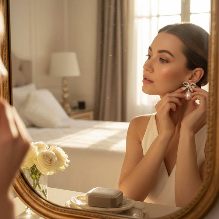 Athena Bridal Jewellery - Wholesale Dangle Earrings - CUBIC ZIRCONIA COLLECTION - GLAM BOW EARRINGS - SILVER CZER81