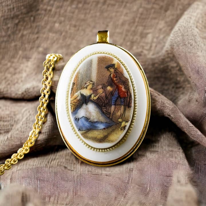 MadamLili - Wholesale Pendant/Charm Necklace - Baroque art in retro look: vintage porcelain cabochon on gold-plated chain - nostalgia and elegance combined - VIK-1042