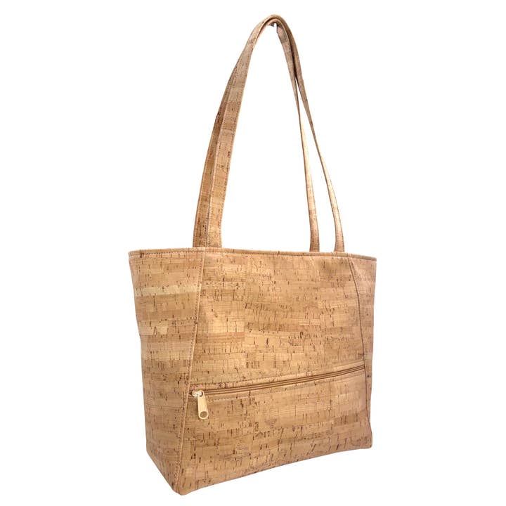 Cork Small Tote Bag with Front Zipper Pocket | Rustic Cork for wholesale by Natalie Therese