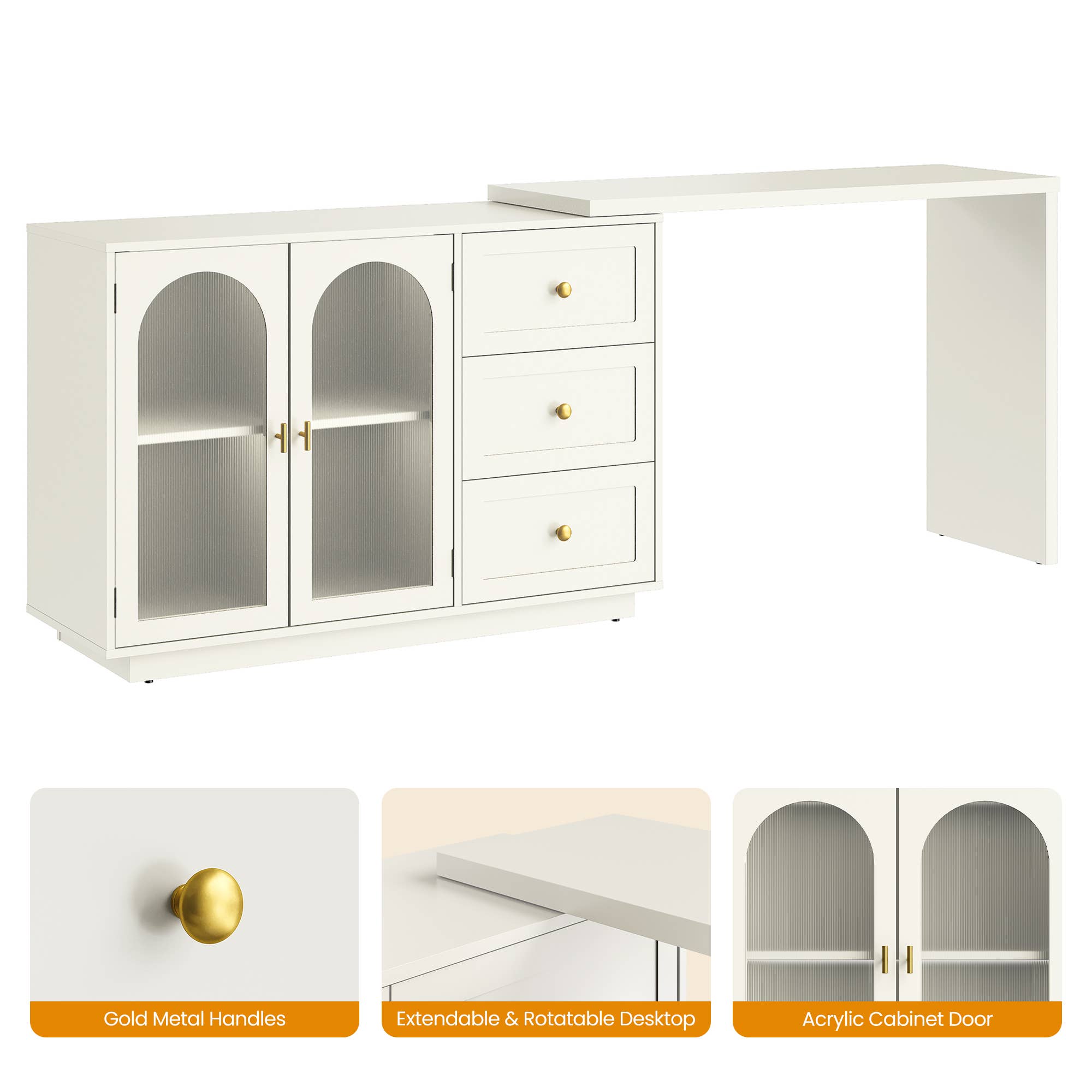 Heynemo - Wholesale Console Table - 83” Extendable Makeup Vanity Desk with 3 Drawer & 2 Door7