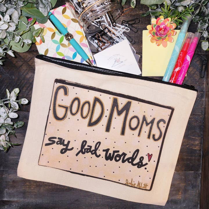 Good Moms Canvas Zip Pouch for wholesale by Julie Abbott Art