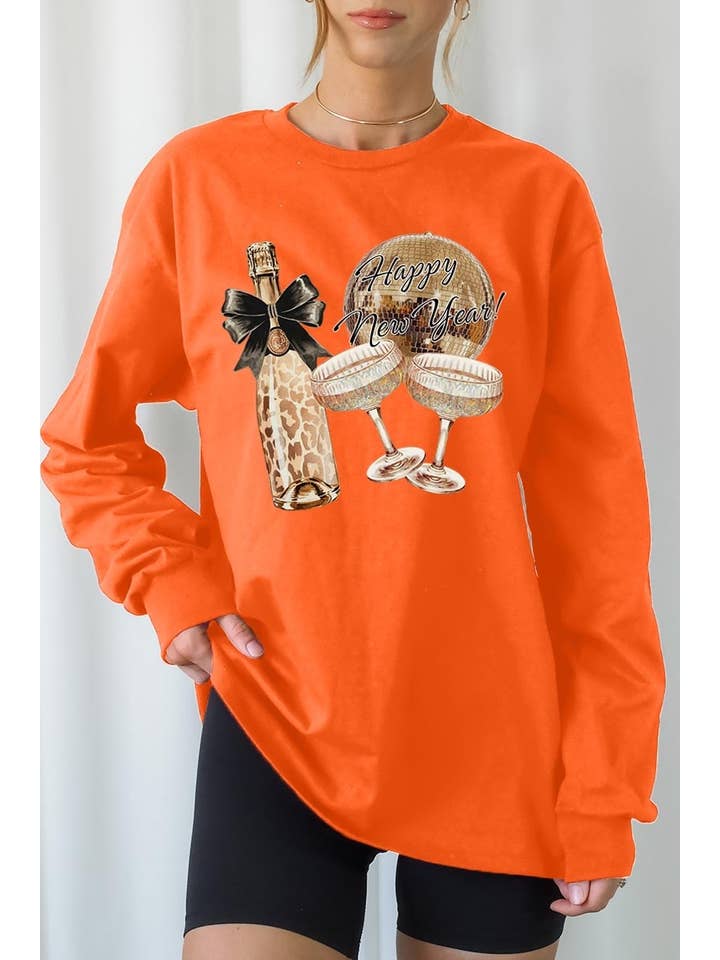 COLORBEAR - Vendita all'ingrosso Maglietta stampata - Donna - Maglietta a maniche lunghe grafica "Cheers Champagne"4